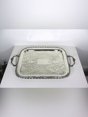 Extra Large Butler’s Tray Silver Plated Rectangular Platter Vintage Plate Ornate